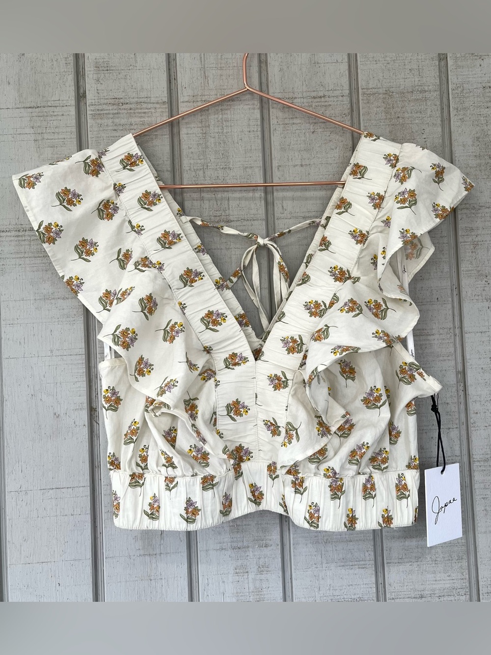 Japna Cream Floral Ruffle Crop Top